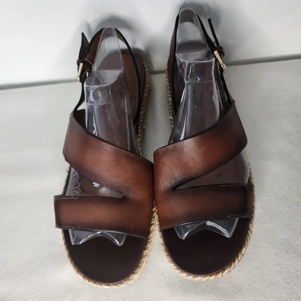 Naturalizer Jasmin Brown Leather Espadrille Platform Sandals Womens 9M